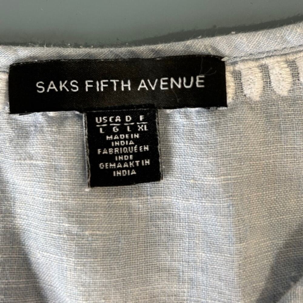 Saks FIfth Avenue linen top size L blue embroidery tunic boho nautical resort - Picture 4 of 8